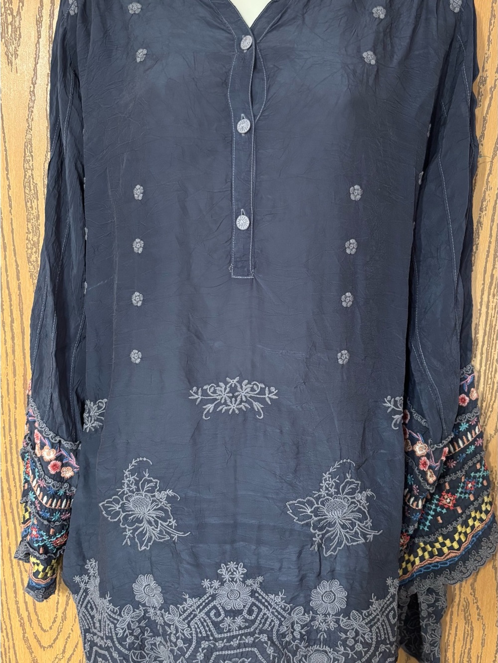 Women’s  Navy Embroidered Casual Button-Down Shirt